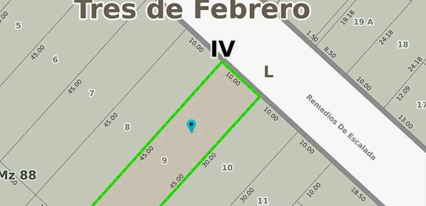 Lote de 450 m² ubicado a metros de zona comercial de Martin Coronado.